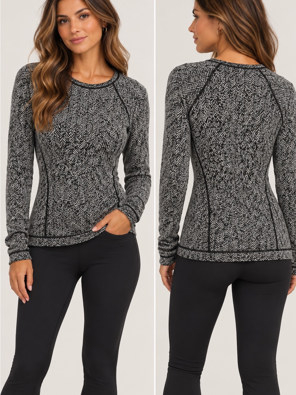 lululemon athletica Black & White Heathered Long-Sleeve Knit Top